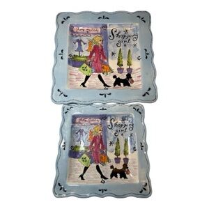 Certified Intl "Shopping Girl" Decorative Dinner & Salad Plates Set Collectible